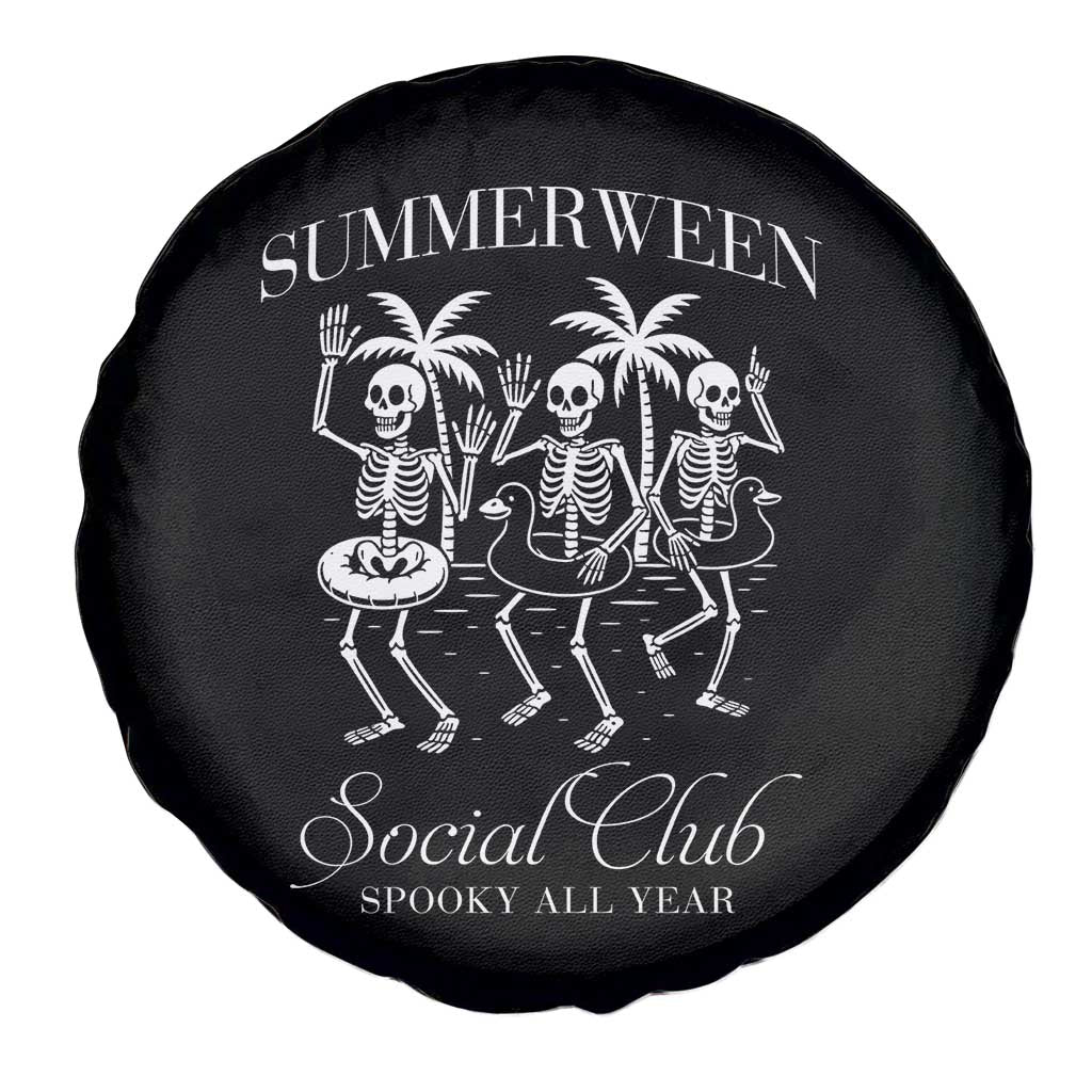 Summerween Social Club Spare Tire Cover Spooky All Year Skeleton Summer Halloween Beach Party TS02 Print Your Wear