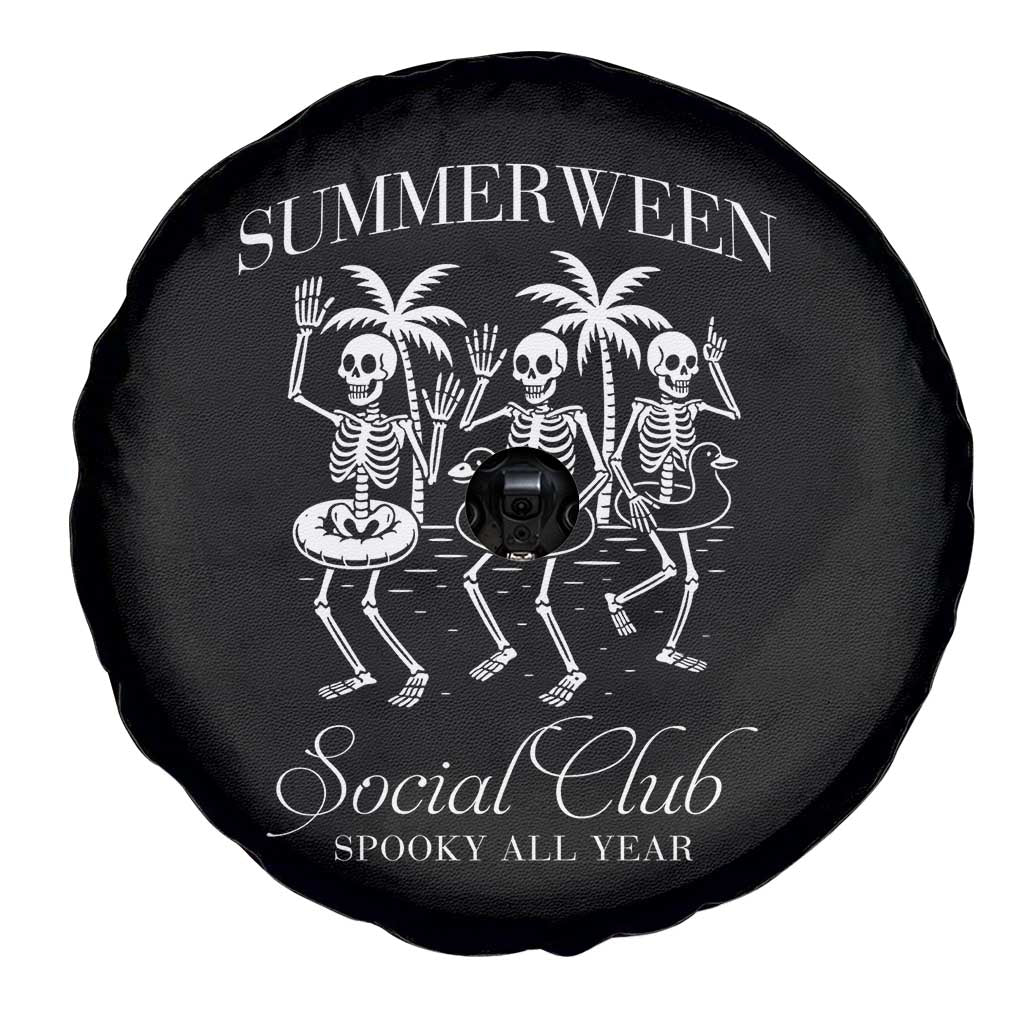 Summerween Social Club Spare Tire Cover Spooky All Year Skeleton Summer Halloween Beach Party TS02 Print Your Wear