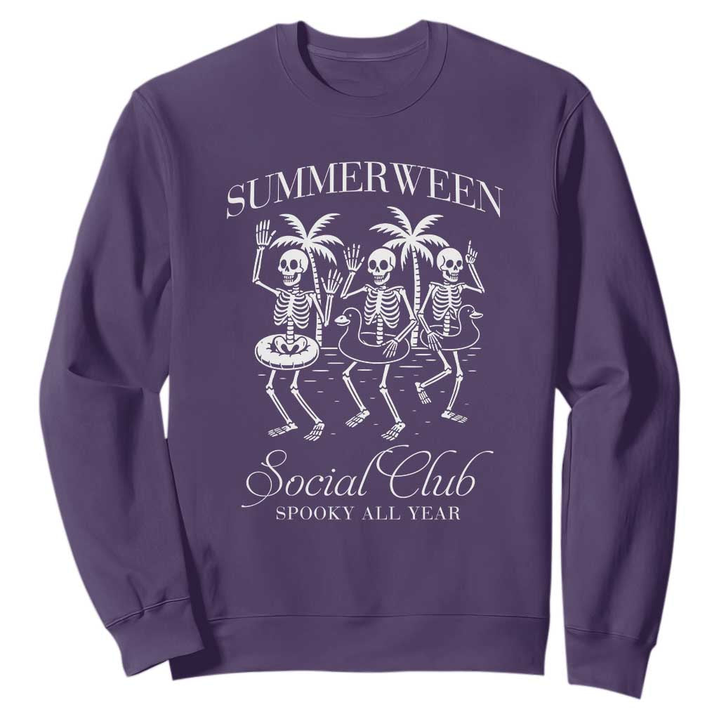 Summerween Social Club Sweatshirt Spooky All Year Skeleton Summer Halloween Beach Party TS02 Purple Print Your Wear