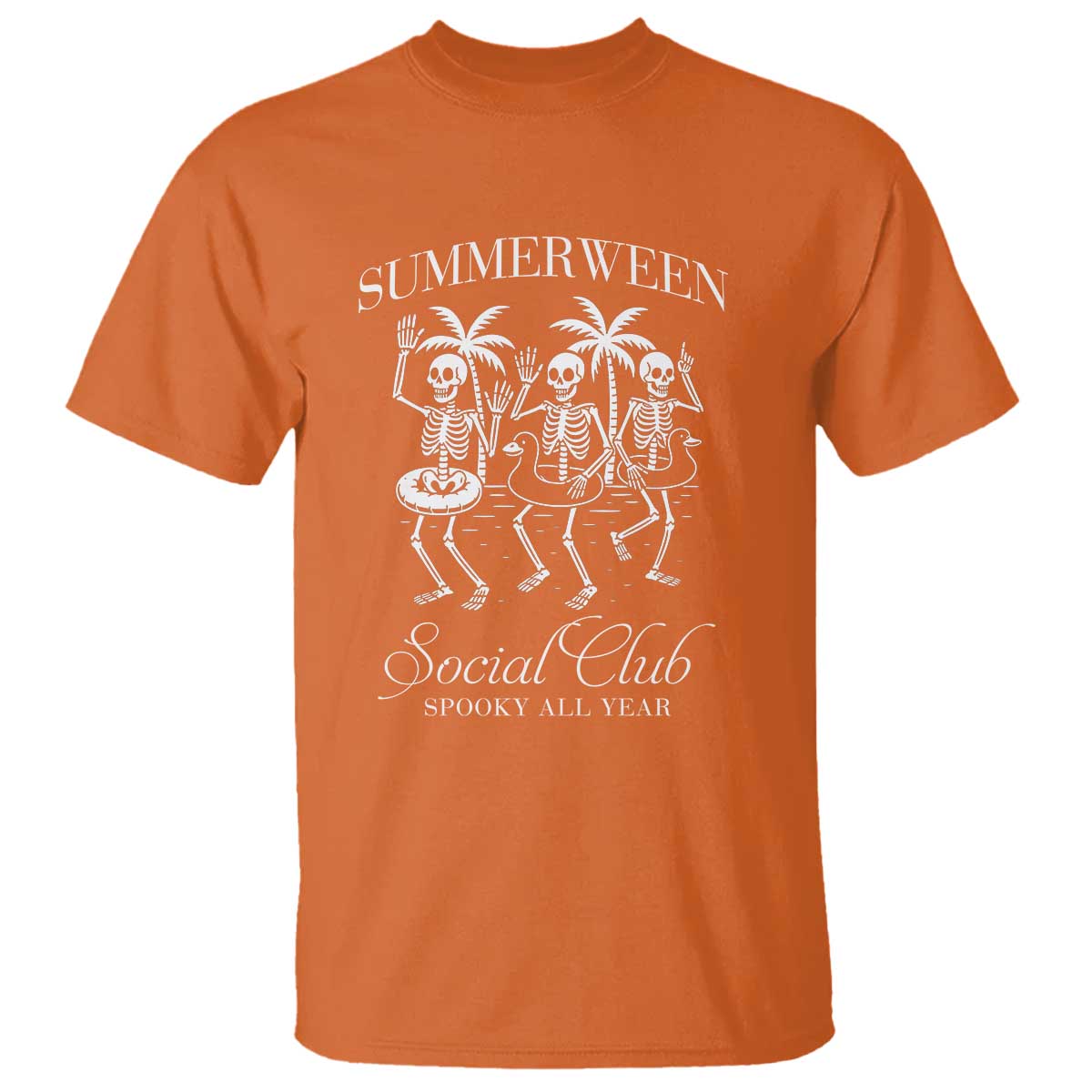 Summerween Social Club T Shirt Spooky All Year Skeleton Summer Halloween Beach Party TS02 Orange Print Your Wear