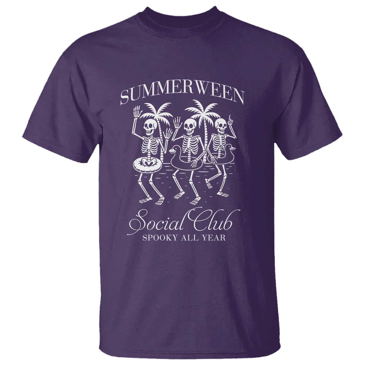 Summerween Social Club T Shirt Spooky All Year Skeleton Summer Halloween Beach Party TS02 Purple Print Your Wear