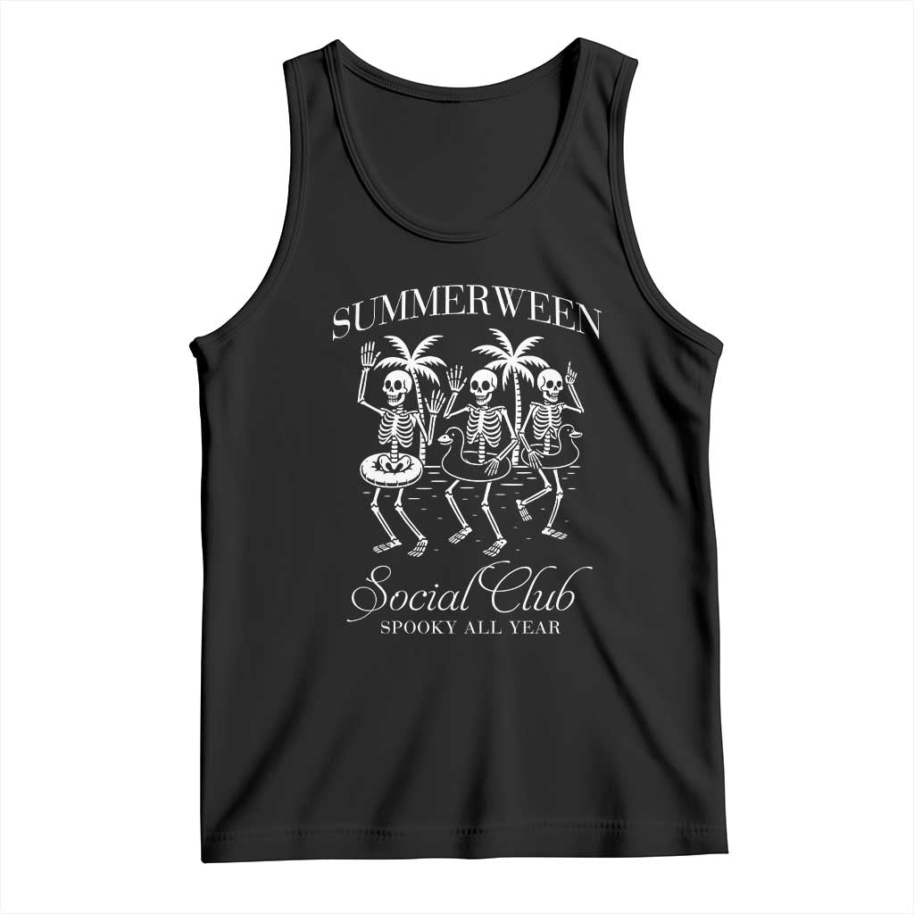 Summerween Social Club Tank Top Spooky All Year Skeleton Summer Halloween Beach Party TS02 Black Print Your Wear