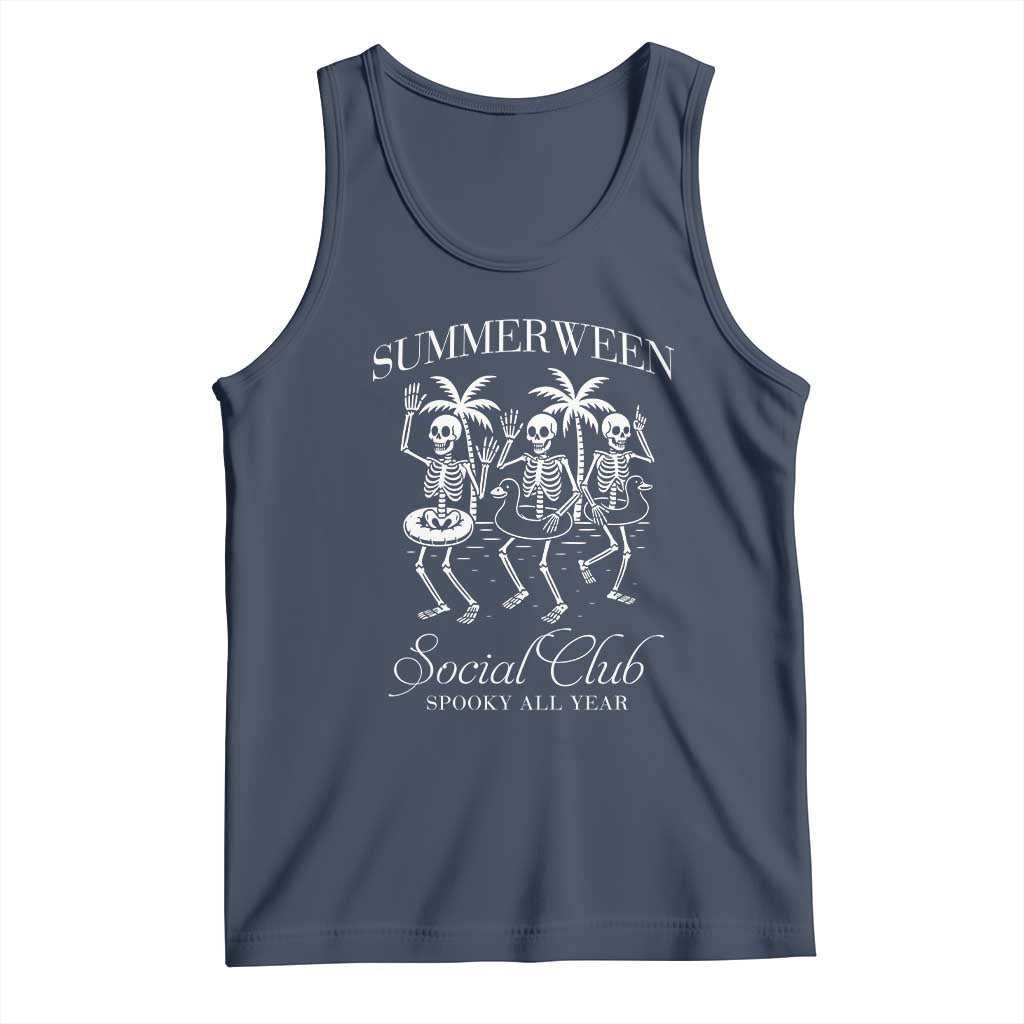 Summerween Social Club Tank Top Spooky All Year Skeleton Summer Halloween Beach Party TS02 Navy Print Your Wear