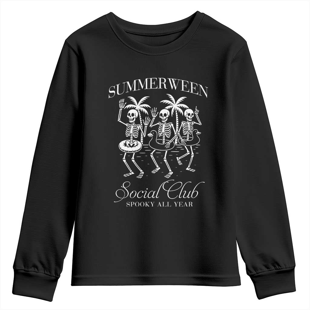 Summerween Social Club Youth Sweatshirt Spooky All Year Skeleton Summer Halloween Beach Party TS02 Black Print Your Wear