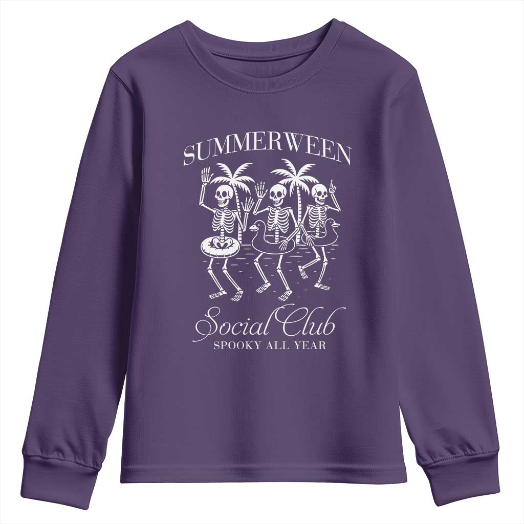 Summerween Social Club Youth Sweatshirt Spooky All Year Skeleton Summer Halloween Beach Party TS02 Purple Print Your Wear