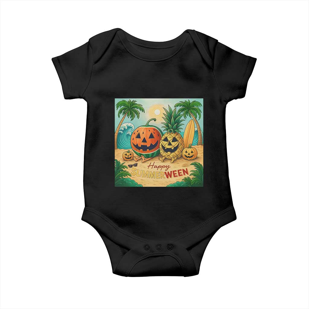 Retro Tropical Summerween Baby Onesie Halloween Summer Beach Cocktail Boo TS02 Black Print Your Wear