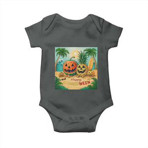 Retro Tropical Summerween Baby Onesie Halloween Summer Beach Cocktail Boo TS02 Dark Heather Print Your Wear