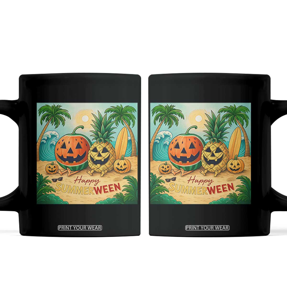 Retro Tropical Summerween Coffee Mug Halloween Summer Beach Cocktail Boo TS02 Black Print Your Wear
