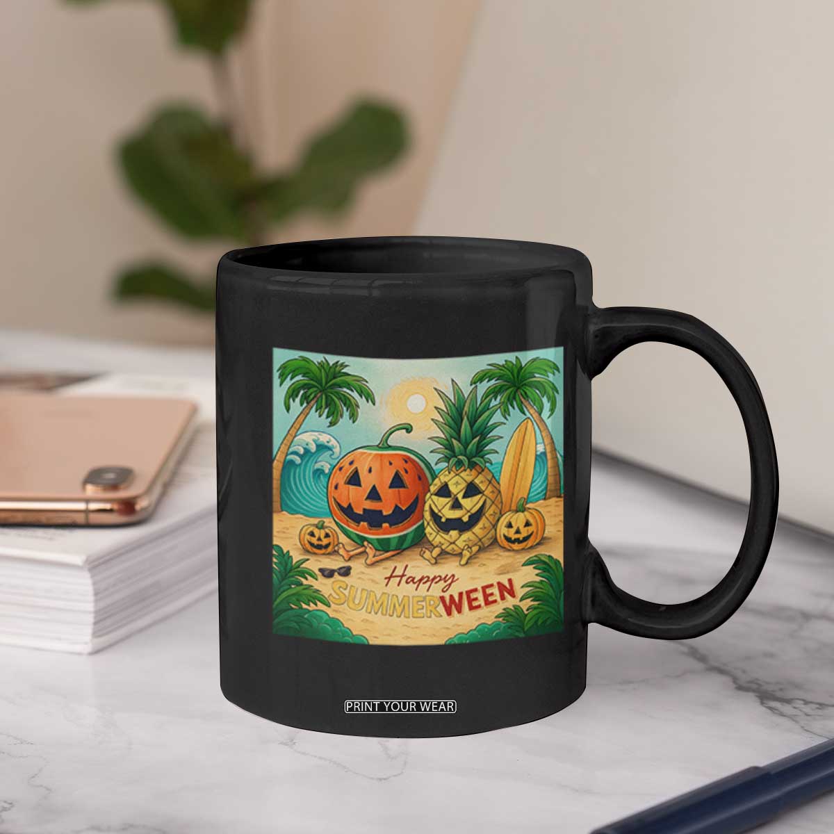 Retro Tropical Summerween Coffee Mug Halloween Summer Beach Cocktail Boo TS02 Print Your Wear