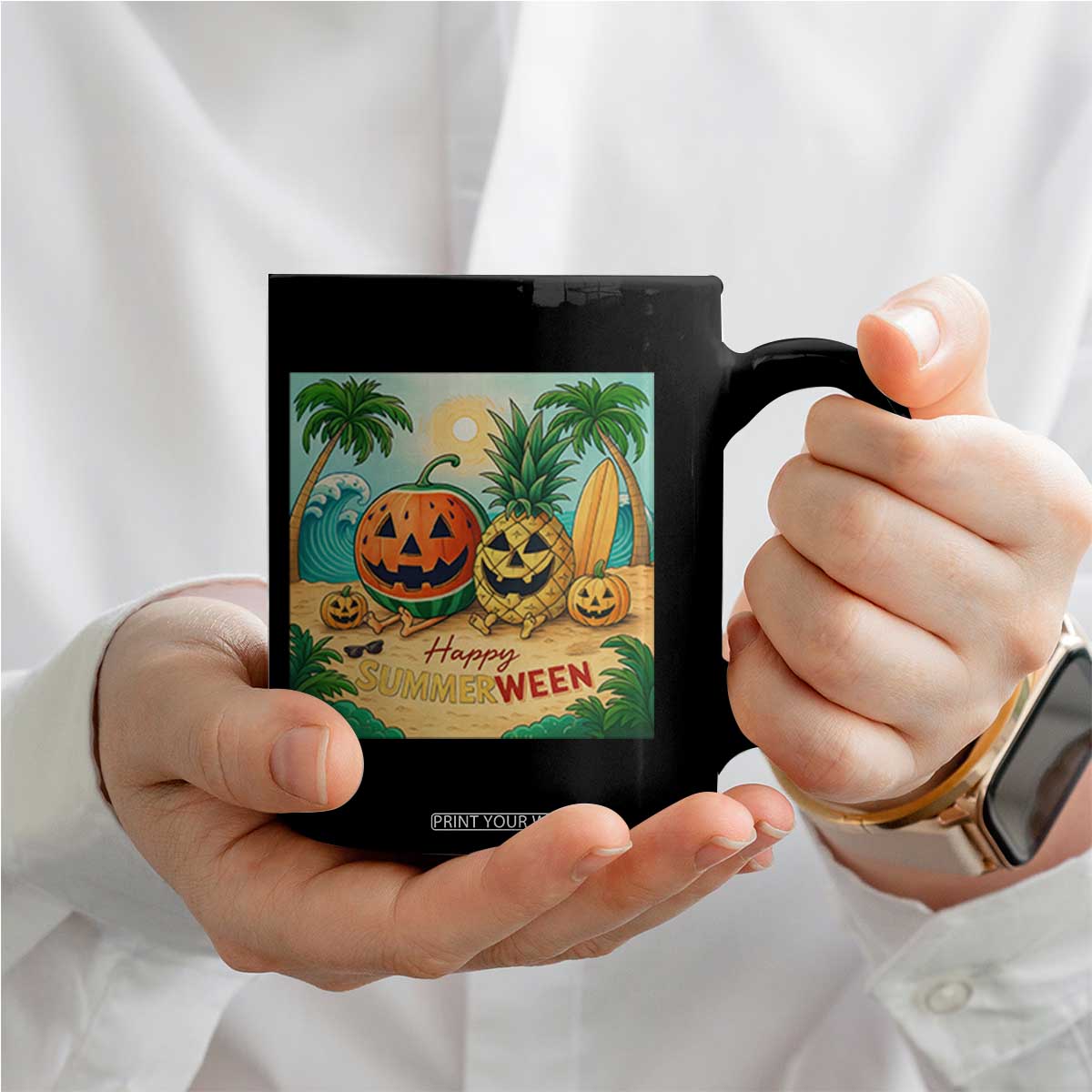 Retro Tropical Summerween Coffee Mug Halloween Summer Beach Cocktail Boo TS02 Print Your Wear