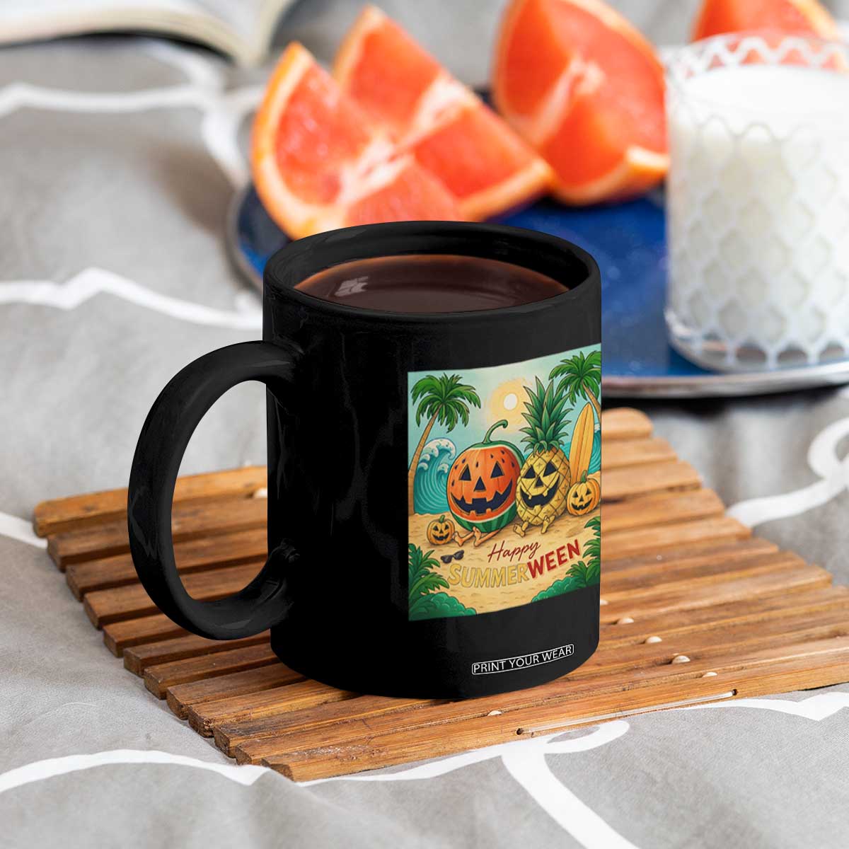 Retro Tropical Summerween Coffee Mug Halloween Summer Beach Cocktail Boo TS02 Print Your Wear