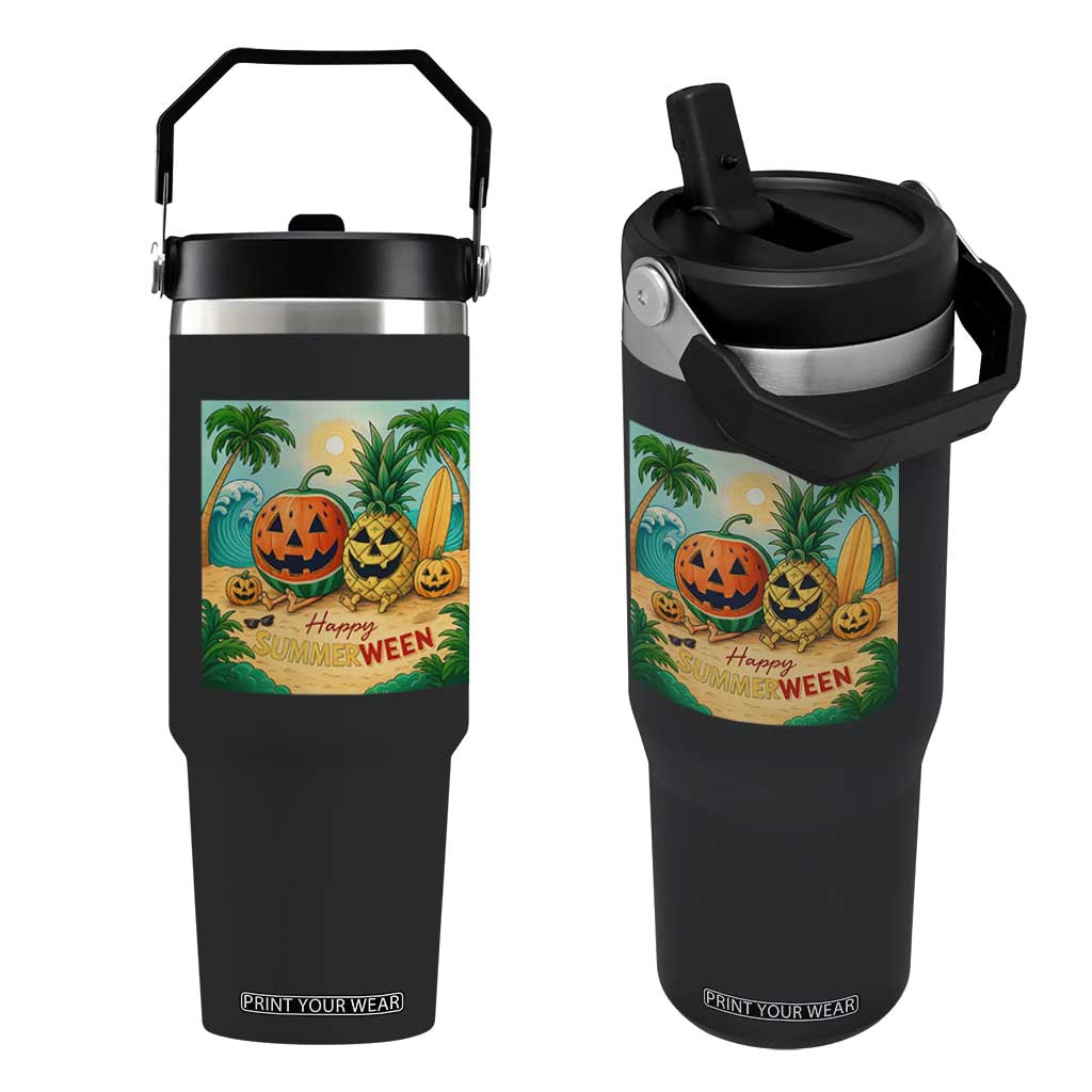 Retro Tropical Summerween Flip Straw Tumbler Halloween Summer Beach Cocktail Boo TS02 One Size: 30 oz Black Print Your Wear