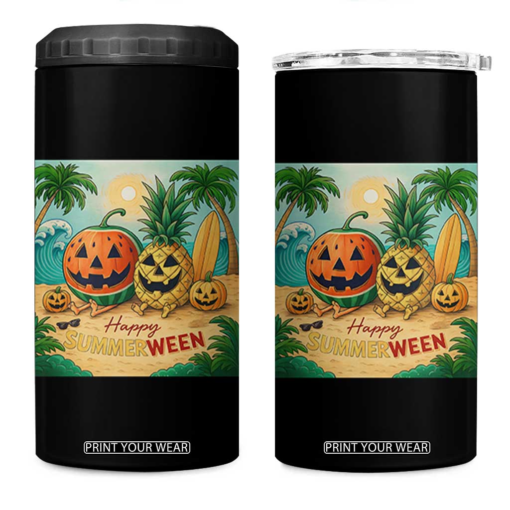 Retro Tropical Summerween 4 in 1 Can Cooler Tumbler Halloween Summer Beach Cocktail Boo TS02 One Size: 16 oz Black Print Your Wear
