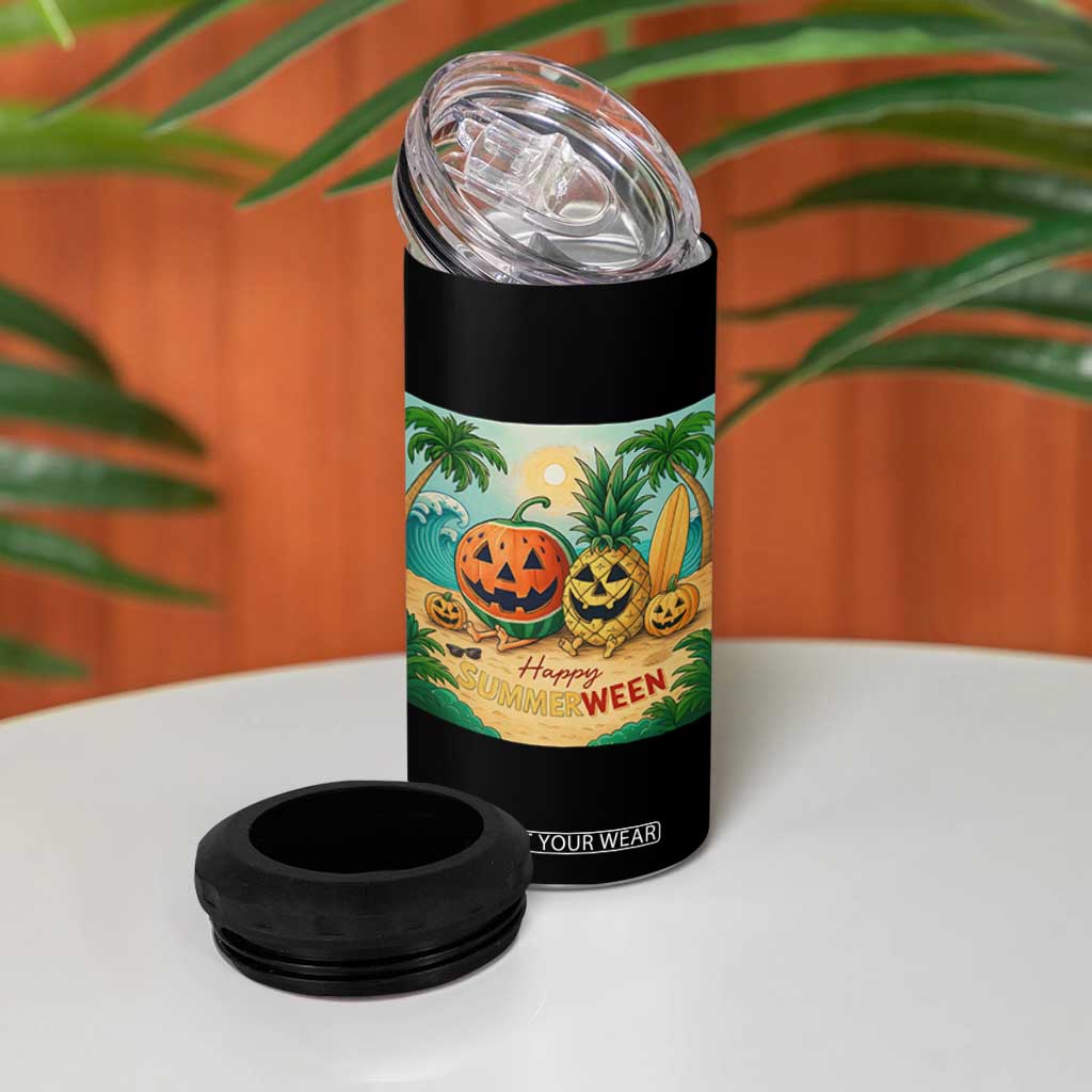 Retro Tropical Summerween 4 in 1 Can Cooler Tumbler Halloween Summer Beach Cocktail Boo TS02 Print Your Wear