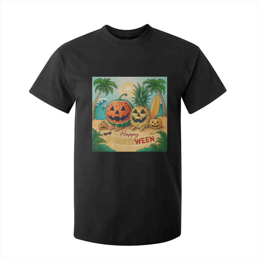 Retro Tropical Summerween T Shirt For Kid Halloween Summer Beach Cocktail Boo TS02 Black Print Your Wear