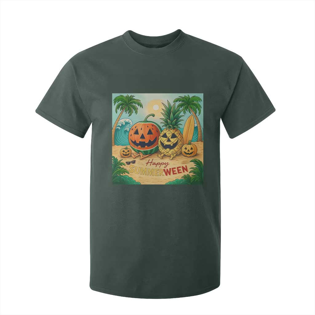 Retro Tropical Summerween T Shirt For Kid Halloween Summer Beach Cocktail Boo TS02 Dark Forest Green Print Your Wear