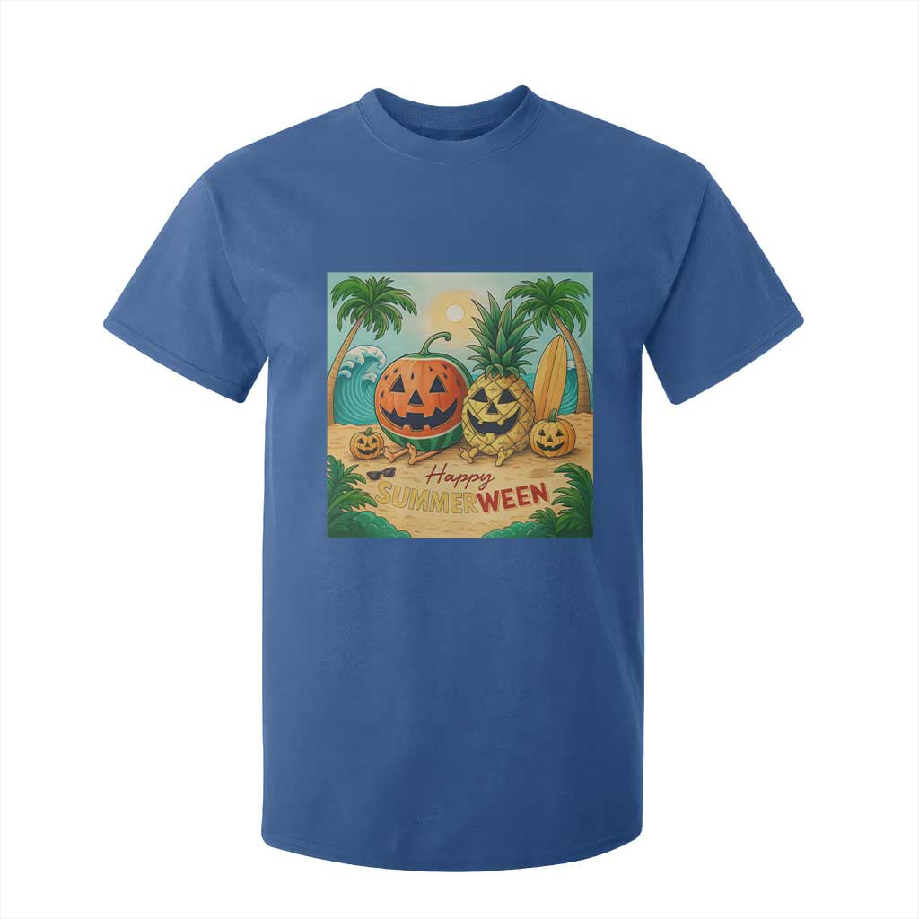 Retro Tropical Summerween T Shirt For Kid Halloween Summer Beach Cocktail Boo TS02 Royal Blue Print Your Wear