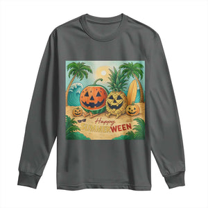 Retro Tropical Summerween Long Sleeve Shirt Halloween Summer Beach Cocktail Boo TS02 Dark Heather Print Your Wear