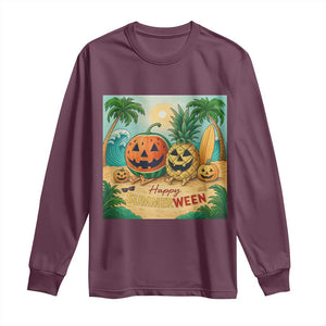 Retro Tropical Summerween Long Sleeve Shirt Halloween Summer Beach Cocktail Boo TS02 Maroon Print Your Wear