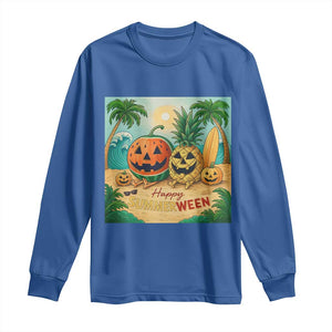 Retro Tropical Summerween Long Sleeve Shirt Halloween Summer Beach Cocktail Boo TS02 Royal Blue Print Your Wear