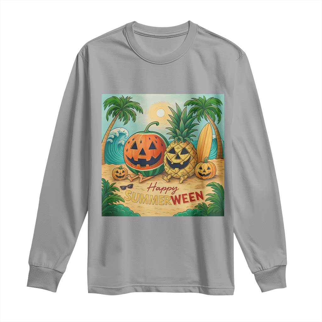 Retro Tropical Summerween Long Sleeve Shirt Halloween Summer Beach Cocktail Boo TS02 Sport Gray Print Your Wear