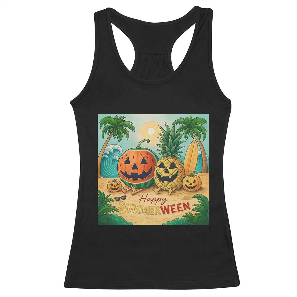 Retro Tropical Summerween Racerback Tank Top Halloween Summer Beach Cocktail Boo TS02 Black Print Your Wear