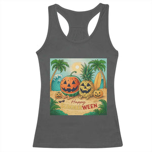 Retro Tropical Summerween Racerback Tank Top Halloween Summer Beach Cocktail Boo TS02 Dark Heather Print Your Wear