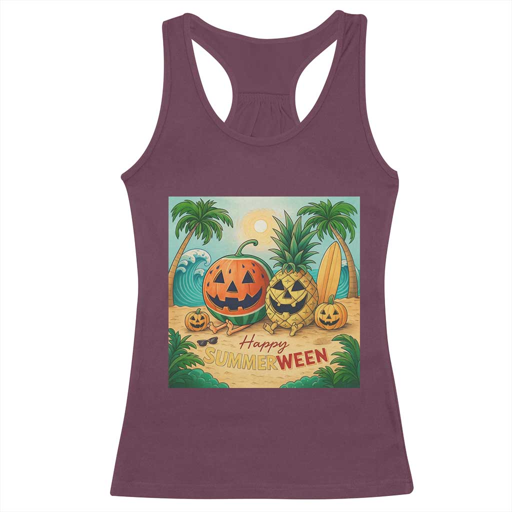 Retro Tropical Summerween Racerback Tank Top Halloween Summer Beach Cocktail Boo TS02 Maroon Print Your Wear