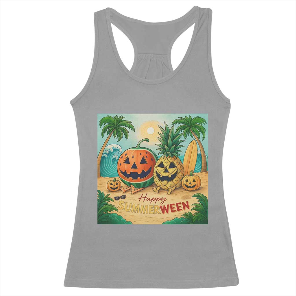 Retro Tropical Summerween Racerback Tank Top Halloween Summer Beach Cocktail Boo TS02 Sport Gray Print Your Wear