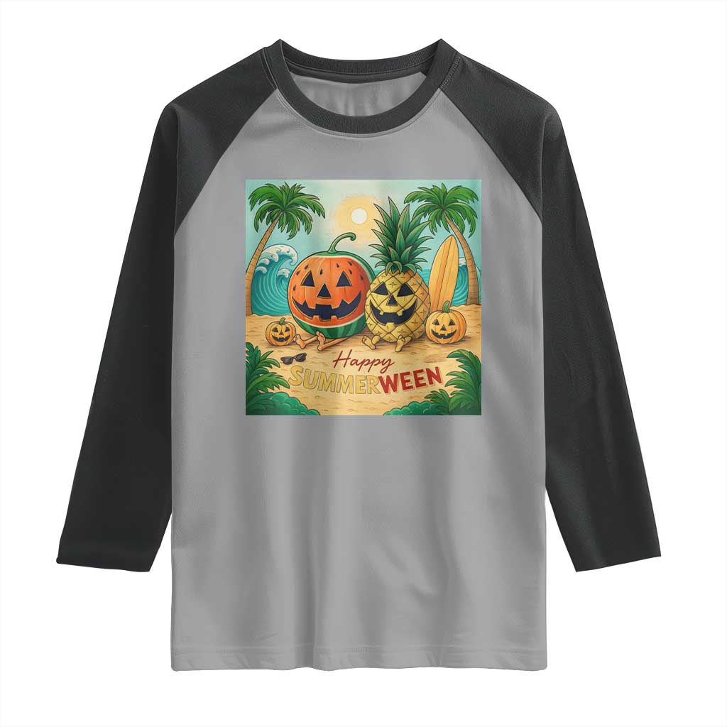 Retro Tropical Summerween Raglan Shirt Halloween Summer Beach Cocktail Boo TS02 Sport Gray Black Print Your Wear