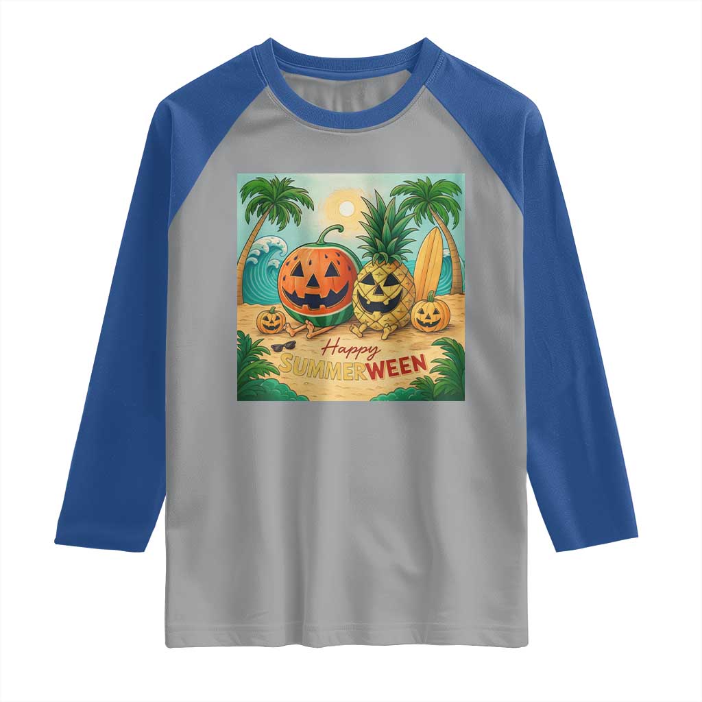 Retro Tropical Summerween Raglan Shirt Halloween Summer Beach Cocktail Boo TS02 Sport Gray Royal Print Your Wear
