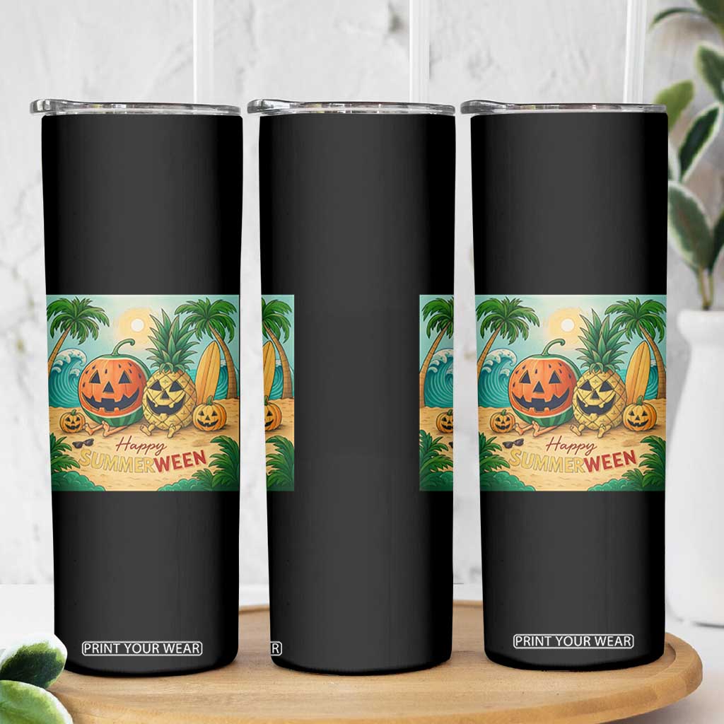 Retro Tropical Summerween Skinny Tumbler Halloween Summer Beach Cocktail Boo TS02 Print Your Wear