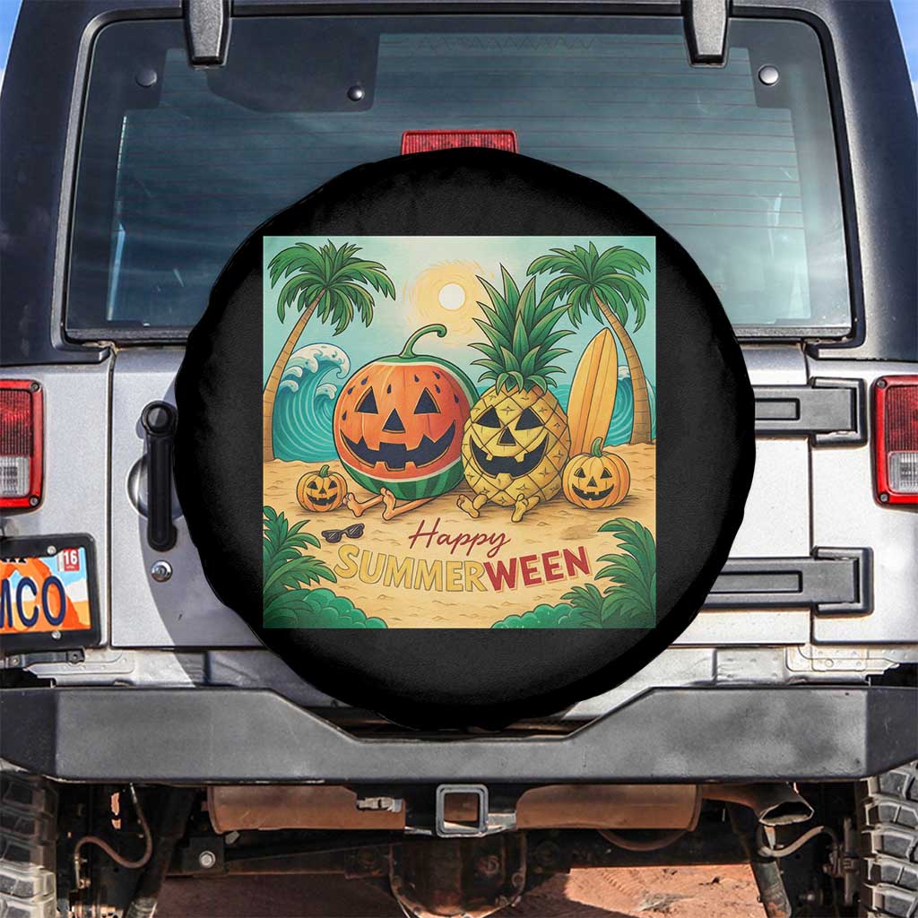 Retro Tropical Summerween Spare Tire Cover Halloween Summer Beach Cocktail Boo TS02 No hole Black Print Your Wear