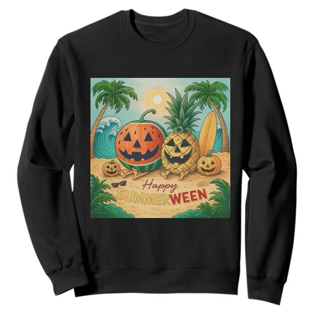 Retro Tropical Summerween Sweatshirt Halloween Summer Beach Cocktail Boo TS02 Black Print Your Wear