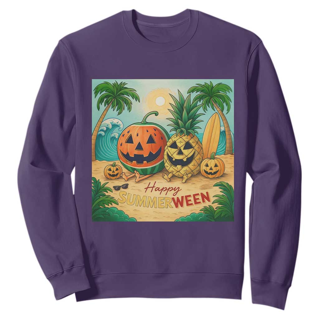 Retro Tropical Summerween Sweatshirt Halloween Summer Beach Cocktail Boo TS02 Purple Print Your Wear