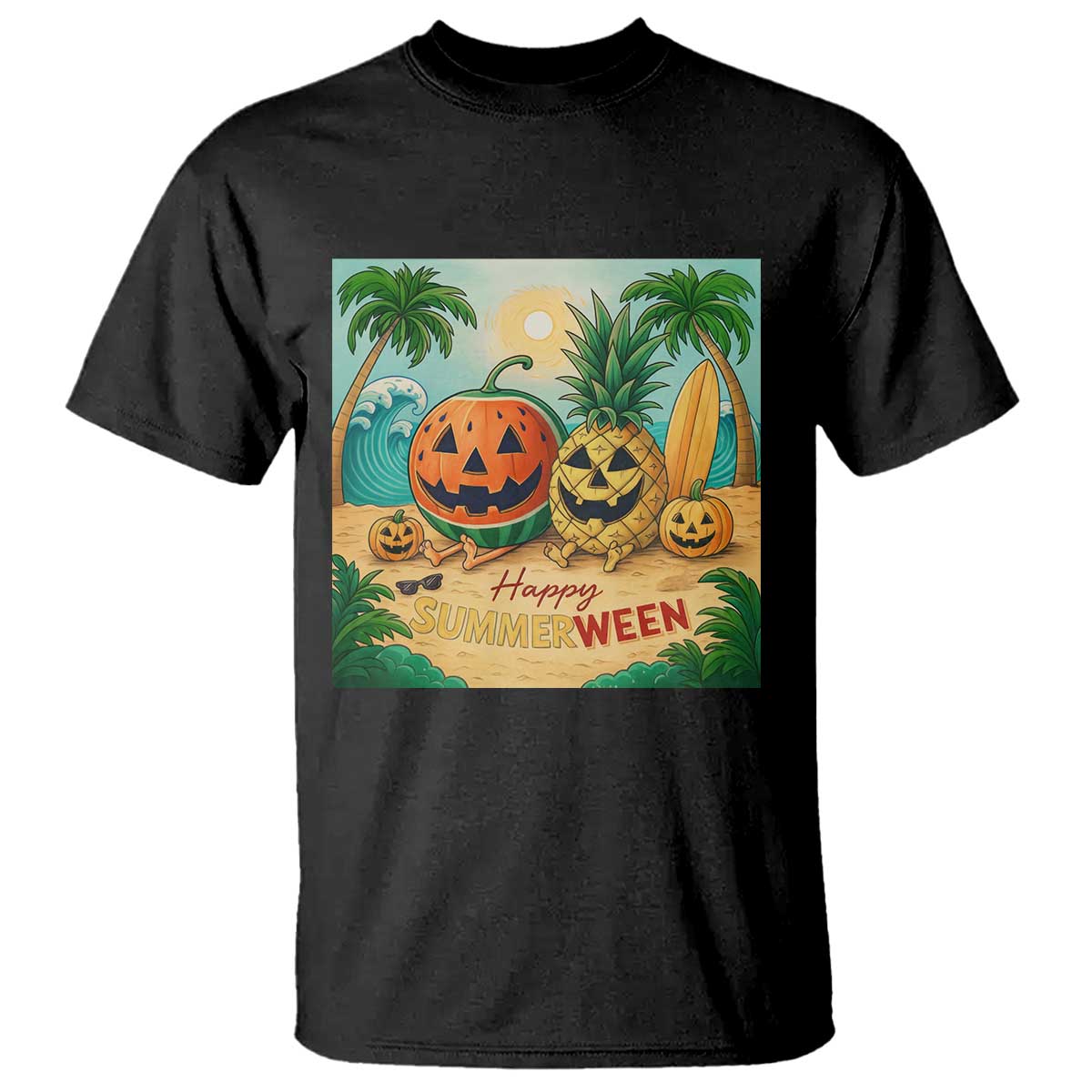 Retro Tropical Summerween T Shirt Halloween Summer Beach Cocktail Boo TS02 Black Print Your Wear