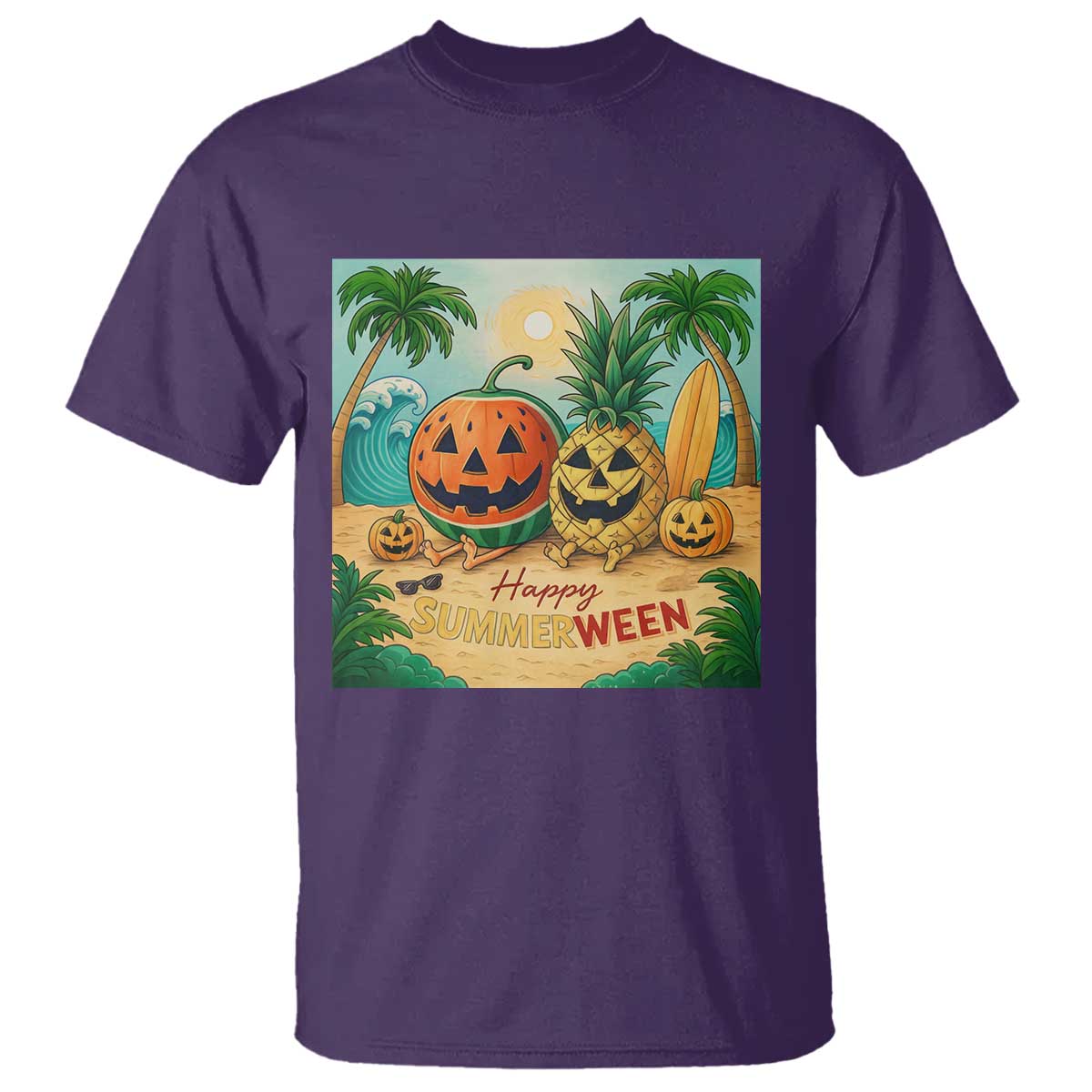 Retro Tropical Summerween T Shirt Halloween Summer Beach Cocktail Boo TS02 Purple Print Your Wear