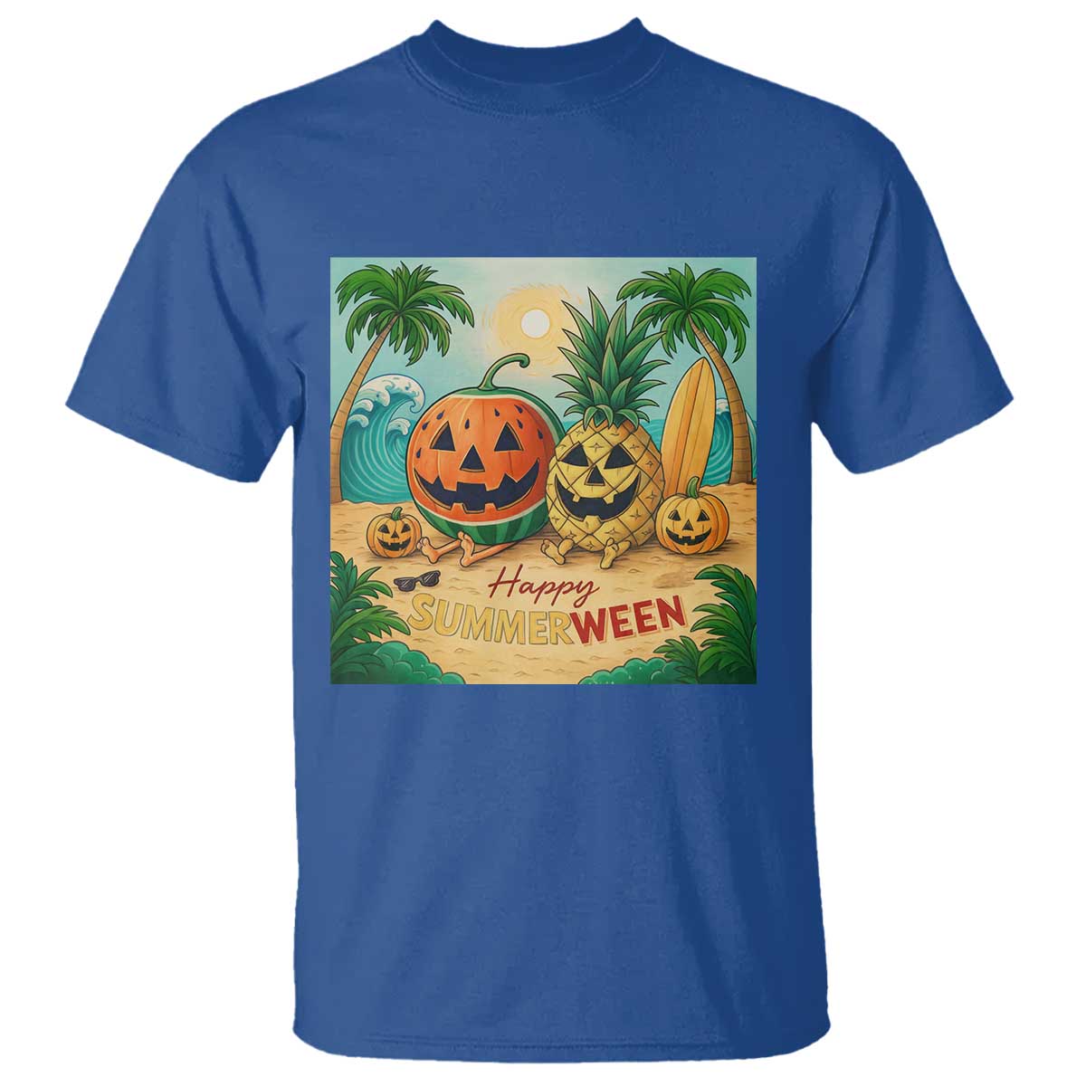 Retro Tropical Summerween T Shirt Halloween Summer Beach Cocktail Boo TS02 Royal Blue Print Your Wear