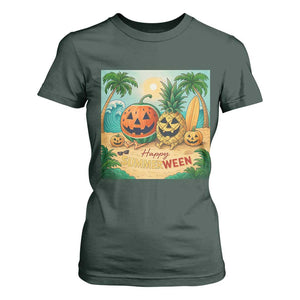 Retro Tropical Summerween T Shirt For Women Halloween Summer Beach Cocktail Boo TS02 Dark Forest Green Print Your Wear