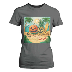 Retro Tropical Summerween T Shirt For Women Halloween Summer Beach Cocktail Boo TS02 Dark Heather Print Your Wear