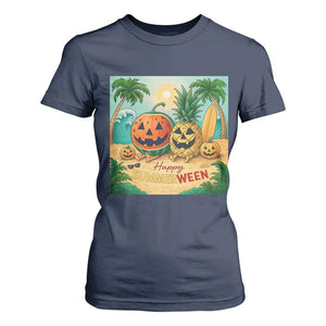 Retro Tropical Summerween T Shirt For Women Halloween Summer Beach Cocktail Boo TS02 Navy Print Your Wear