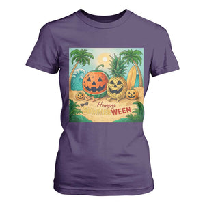 Retro Tropical Summerween T Shirt For Women Halloween Summer Beach Cocktail Boo TS02 Purple Print Your Wear
