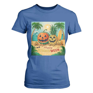 Retro Tropical Summerween T Shirt For Women Halloween Summer Beach Cocktail Boo TS02 Royal Blue Print Your Wear