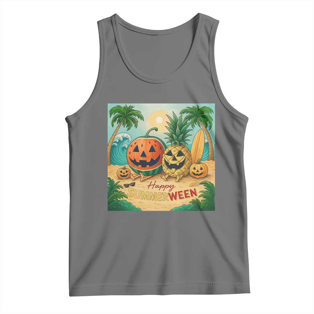 Retro Tropical Summerween Tank Top Halloween Summer Beach Cocktail Boo TS02 Black Heather Print Your Wear