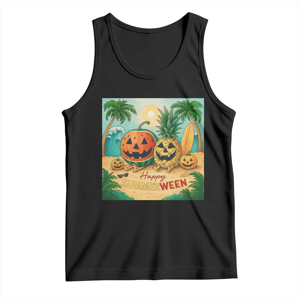 Retro Tropical Summerween Tank Top Halloween Summer Beach Cocktail Boo TS02 Black Print Your Wear