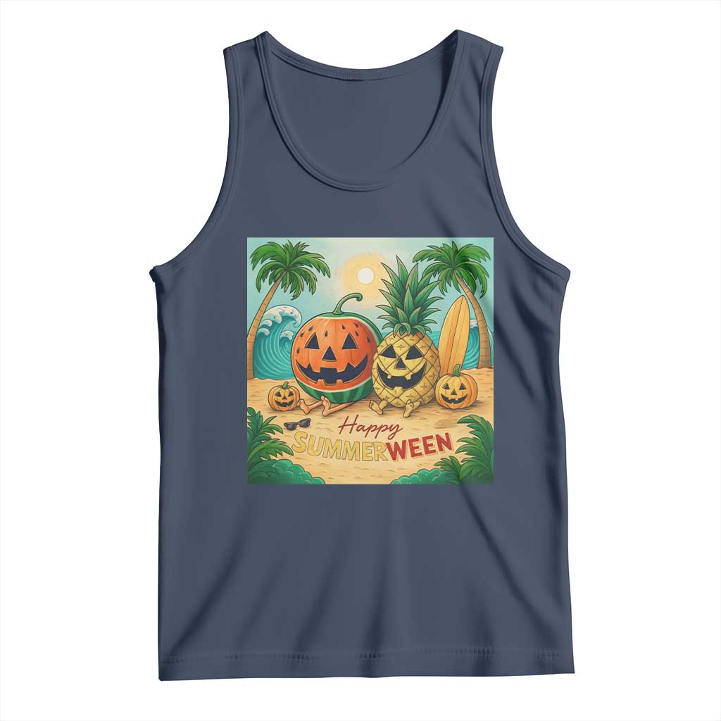 Retro Tropical Summerween Tank Top Halloween Summer Beach Cocktail Boo TS02 Navy Print Your Wear