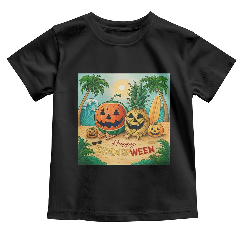 Retro Tropical Summerween Toddler T Shirt Halloween Summer Beach Cocktail Boo TS02 Black Print Your Wear