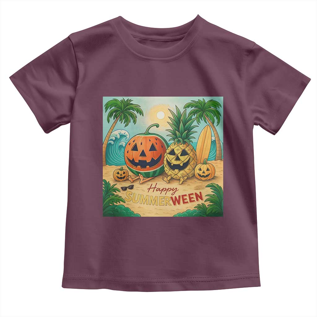 Retro Tropical Summerween Toddler T Shirt Halloween Summer Beach Cocktail Boo TS02 Maroon Print Your Wear