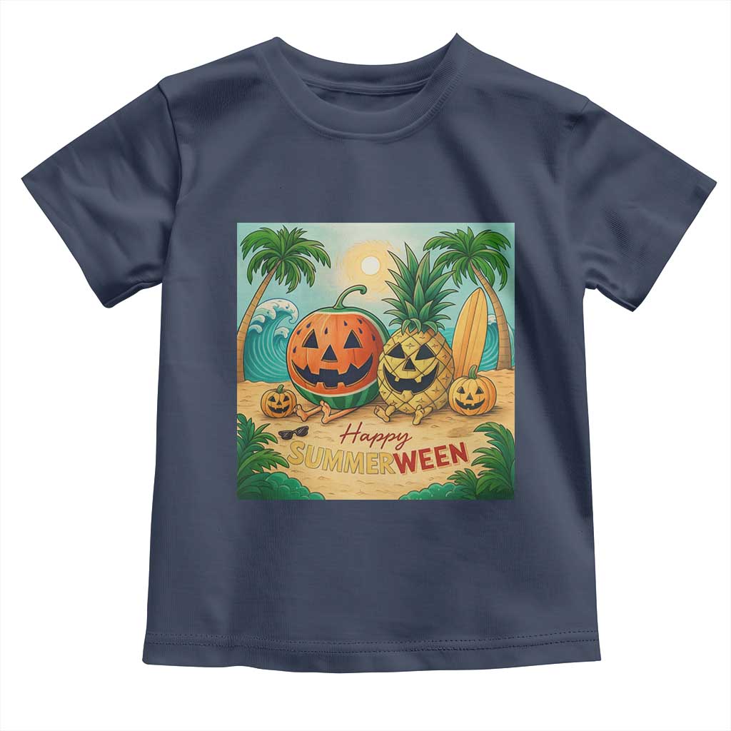 Retro Tropical Summerween Toddler T Shirt Halloween Summer Beach Cocktail Boo TS02 Navy Print Your Wear