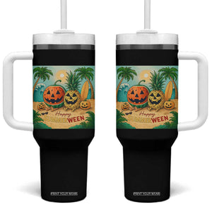 Retro Tropical Summerween Tumbler With Handle Halloween Summer Beach Cocktail Boo TS02 One Size: 40 oz Black Print Your Wear